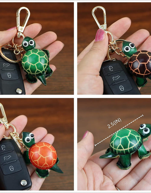 Load image into Gallery viewer, Cowhide Handmade Small Tortoise Keychain Male Cute Small Gift Girl Backpack Pendant
