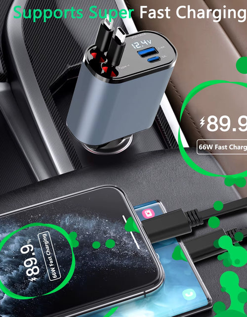 Load image into Gallery viewer, 2024 New Retractable Car Charger 120W Fast Charger 4-In-1 Fast Charging Car Phone Charger 2 USB Ports Car Charger Adapter
