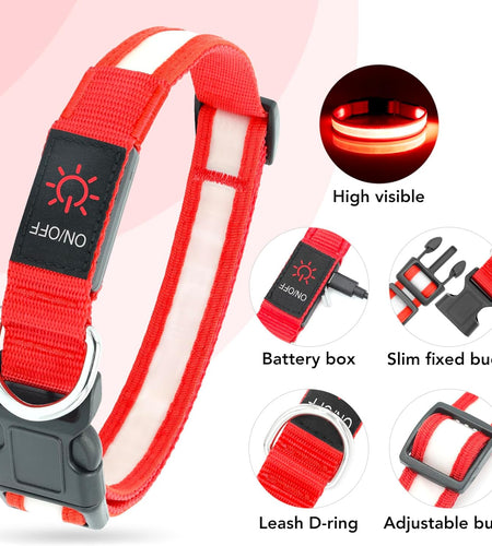 LED Dog Collar, Light up Dog Collar Adjustable USB Rechargeable Super Bright Safety Light Glowing Collars for Dogs