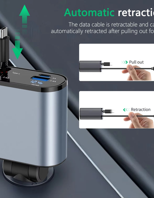 Load image into Gallery viewer, 2024 New Retractable Car Charger 120W Fast Charger 4-In-1 Fast Charging Car Phone Charger 2 USB Ports Car Charger Adapter
