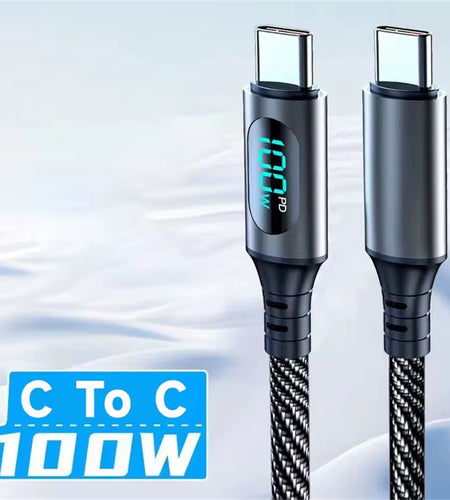 6A 120W USBA to Type C Super Fast Charge Cable Nylon Data Cord for Xiaomi POCO Samsung with Led Digital Display Cable