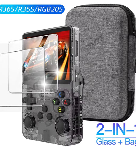 Glass+Bag for R36S/R35S Screen Protector Tempered Glass Film & EVA Portable Storage Case R36S Console Protector Accessories Set