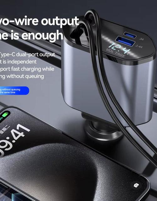 Load image into Gallery viewer, Retractable Car Charger, 4 in 1 Fast Charging Car Charger 120W, Retractable Cable and 2 USB Ports Car Charger Adapter Compatible

