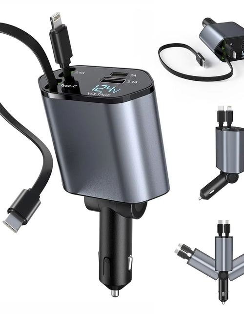Load image into Gallery viewer, Retractable Car Charger, 4 in 1 Fast Charging Car Charger 120W, Retractable Cable and 2 USB Ports Car Charger Adapter Compatible

